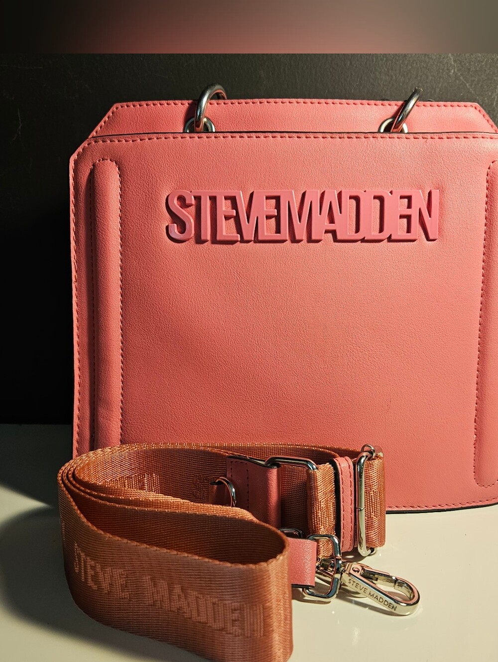 Steve Madden Pink Coral Tote with Adjustable Woven Strap